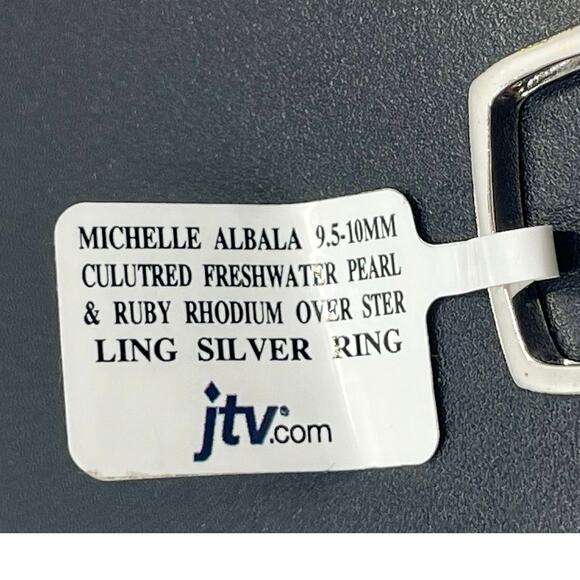 Michelle Albala 10mm Round Pearl Rhodium Sterling Ruby Cabochon Ring New Sz 9 - Picture 9 of 14